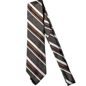 Vintage 90s Striped Polyester Necktie Brown Orange White Retro Classic 58-60”
